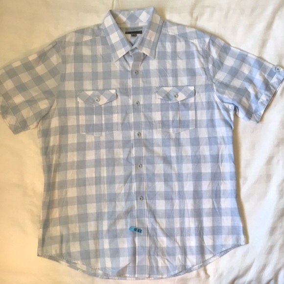 Johnston&Murphy slim fit white/light blue check short sleeve shirt - Picture 1 of 8